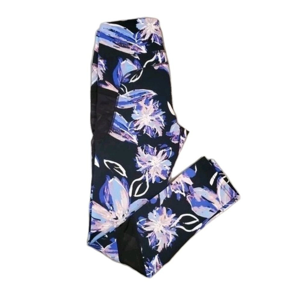 BSP Active Leggings Womens Small Blue Floral  Capri Yoga Pants